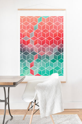 Elisabeth Fredriksson Rose And Turquoise Cubes Art Print And Hanger
