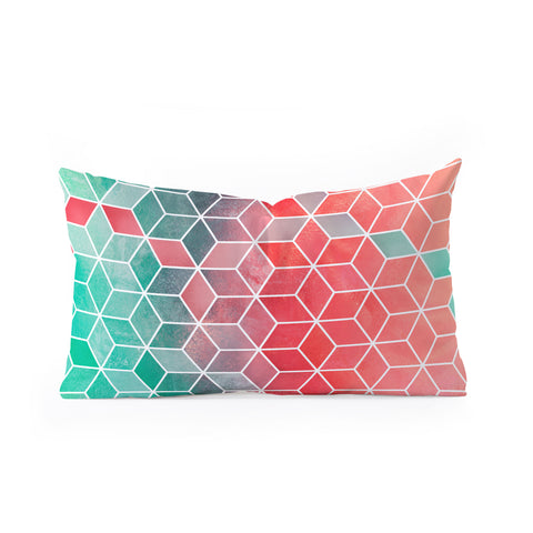 Elisabeth Fredriksson Rose And Turquoise Cubes Oblong Throw Pillow