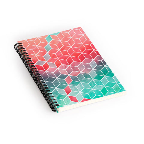 Elisabeth Fredriksson Rose And Turquoise Cubes Spiral Notebook