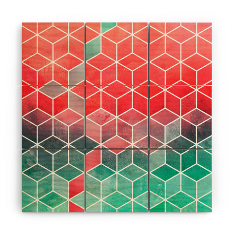 Elisabeth Fredriksson Rose And Turquoise Cubes Wood Wall Mural