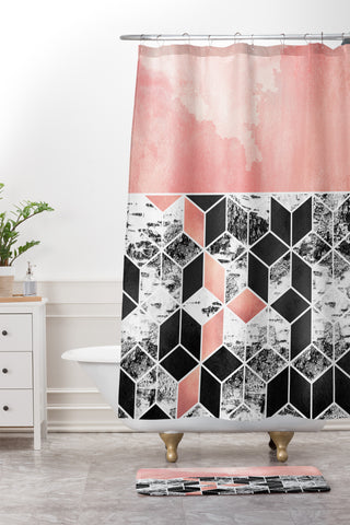 Elisabeth Fredriksson Rose Clouds And Birch Shower Curtain And Mat