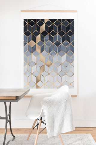 Elisabeth Fredriksson Soft Blue Gradient Cubes 2 Art Print And Hanger