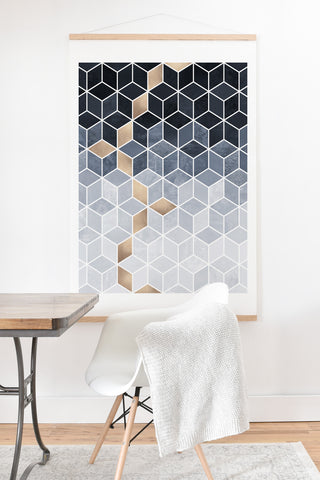 Elisabeth Fredriksson Soft Blue Gradient Cubes Art Print And Hanger