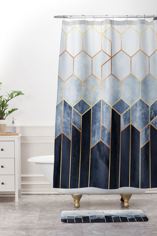 Elisabeth Fredriksson Soft Blue Hexagons Shower Curtain And Mat