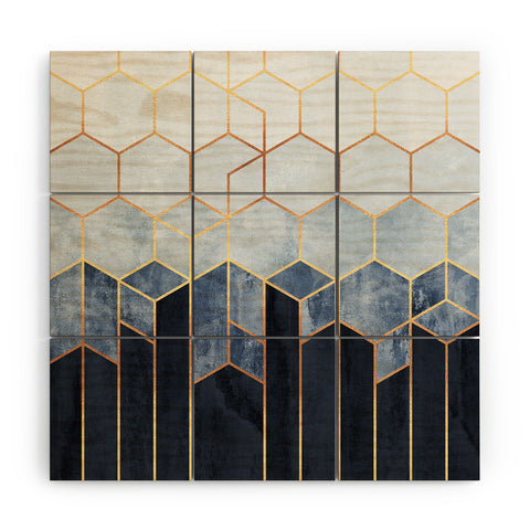 Elisabeth Fredriksson Soft Blue Hexagons Wood Wall Mural