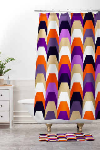 Elisabeth Fredriksson Stacks of Purple and Orange Shower Curtain And Mat
