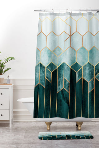 Elisabeth Fredriksson Teal Hexagons Shower Curtain And Mat