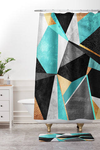 Elisabeth Fredriksson Turquoise Geometry Shower Curtain And Mat