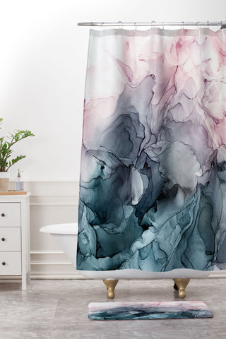 Elizabeth Karlson Blush and Paynes Grey Abstract Shower Curtain And Mat