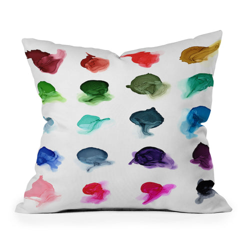 Elizabeth Karlson Rainbow Ink Swatch Splotches Throw Pillow