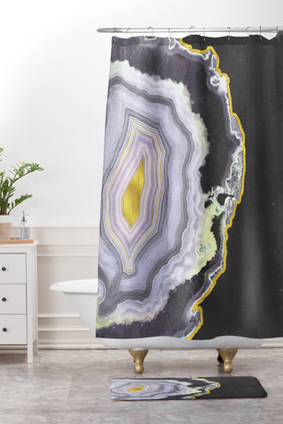 Emanuela Carratoni Black and Gold Agate Shower Curtain And Mat
