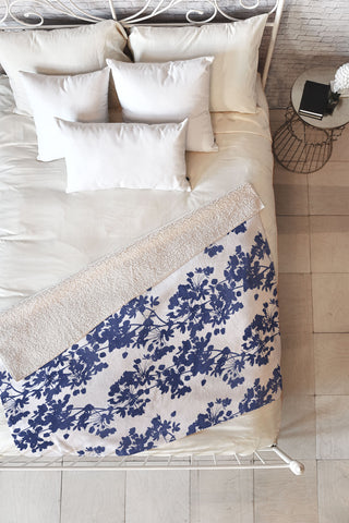 Emanuela Carratoni Blue Delicate Flowers Fleece Throw Blanket
