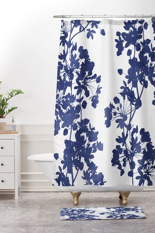 Emanuela Carratoni Blue Delicate Flowers Shower Curtain And Mat
