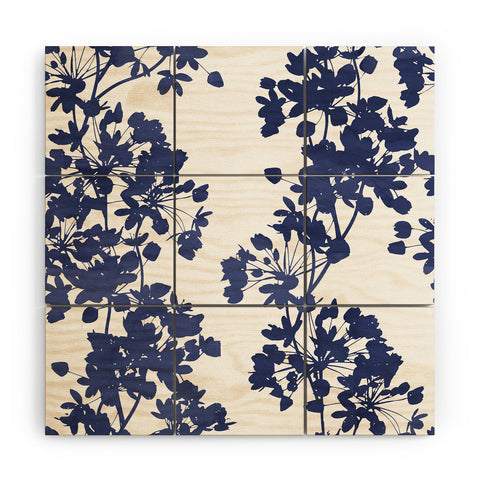 Emanuela Carratoni Blue Delicate Flowers Wood Wall Mural