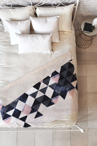 Emanuela Carratoni Blue Geometry Fleece Throw Blanket