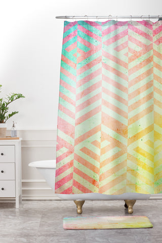 Emanuela Carratoni Colored Chevron Pattern Shower Curtain And Mat