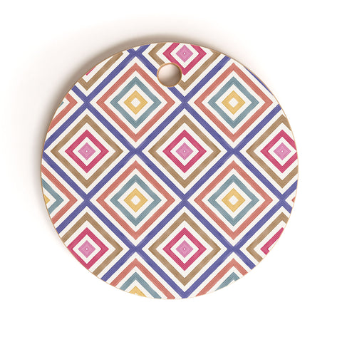 Emanuela Carratoni Colorful Painted Geometry Cutting Board Round