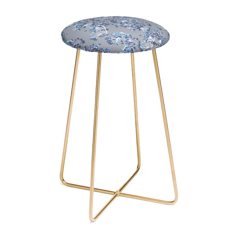 Emanuela Carratoni Delicate Floral Pattern in Blue Counter Stool