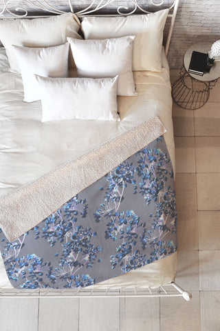 Emanuela Carratoni Delicate Floral Pattern in Blue Fleece Throw Blanket