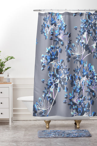 Emanuela Carratoni Delicate Floral Pattern in Blue Shower Curtain And Mat