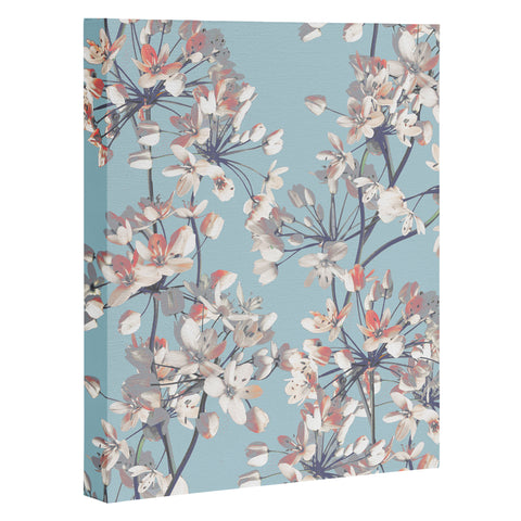 Emanuela Carratoni Delicate Flowers Pattern on Light Blue Art Canvas