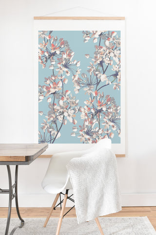 Emanuela Carratoni Delicate Flowers Pattern on Light Blue Art Print And Hanger