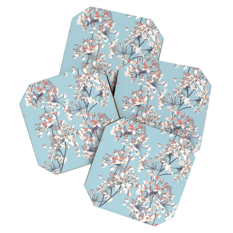 Emanuela Carratoni Delicate Flowers Pattern on Light Blue Coaster Set