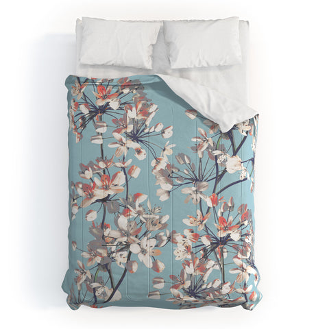 Emanuela Carratoni Delicate Flowers Pattern on Light Blue Comforter