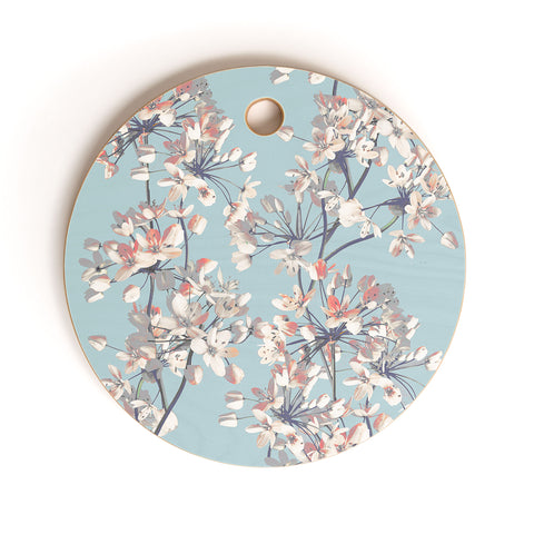 Emanuela Carratoni Delicate Flowers Pattern on Light Blue Cutting Board Round
