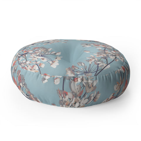 Emanuela Carratoni Delicate Flowers Pattern on Light Blue Floor Pillow Round