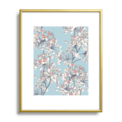 Emanuela Carratoni Delicate Flowers Pattern on Light Blue Metal Framed Art Print