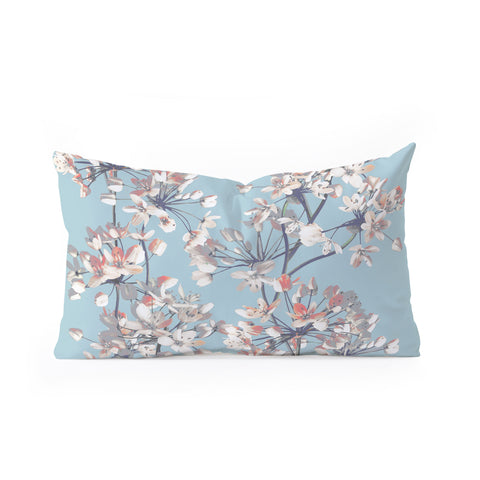 Emanuela Carratoni Delicate Flowers Pattern on Light Blue Oblong Throw Pillow