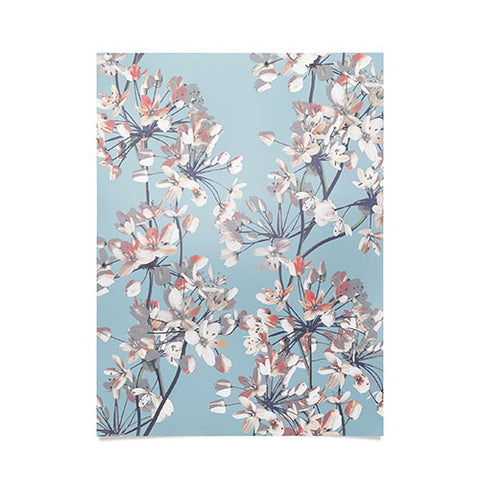 Emanuela Carratoni Delicate Flowers Pattern on Light Blue Poster