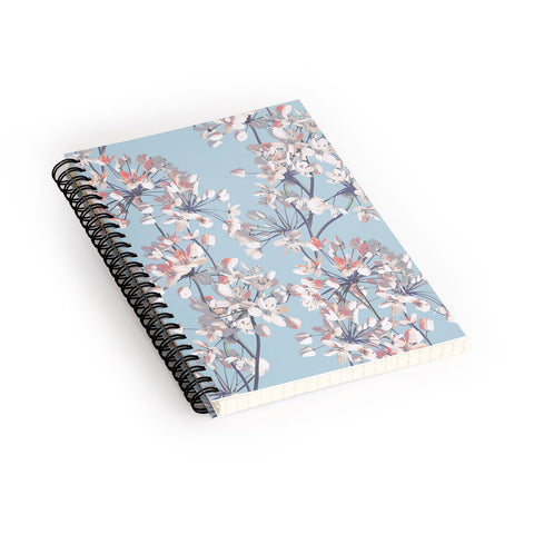 Emanuela Carratoni Delicate Flowers Pattern on Light Blue Spiral Notebook