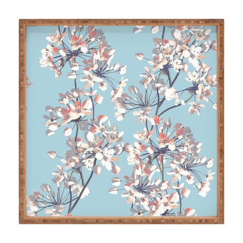 Emanuela Carratoni Delicate Flowers Pattern on Light Blue Square Tray