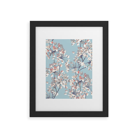 Emanuela Carratoni Delicate Flowers Pattern on Light Blue Framed Art Print