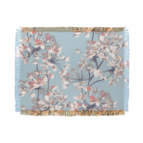 Emanuela Carratoni Delicate Flowers Pattern on Light Blue Throw Blanket