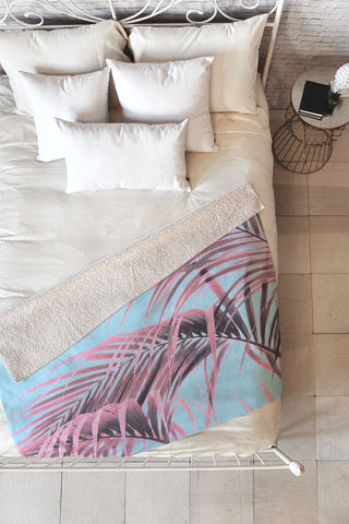 Emanuela Carratoni Delicate Pink Palms Fleece Throw Blanket
