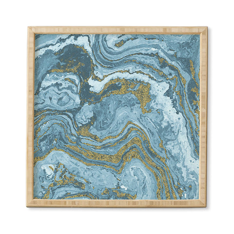 Emanuela Carratoni Gold Waves on Blue Framed Wall Art
