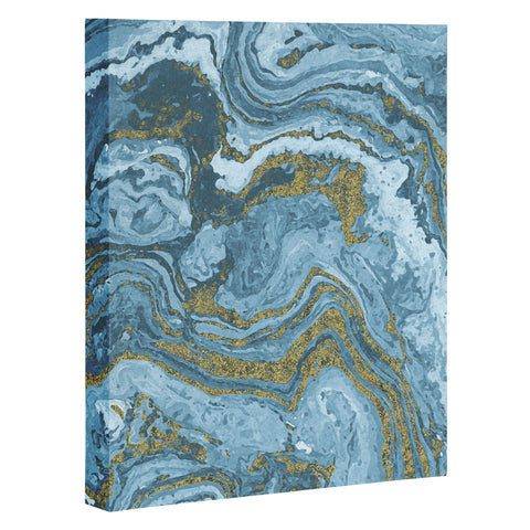 Emanuela Carratoni Gold Waves on Blue Art Canvas