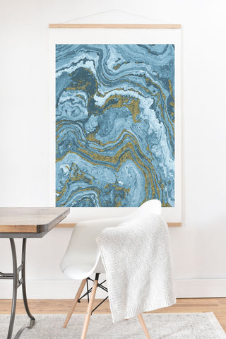 Emanuela Carratoni Gold Waves on Blue Art Print And Hanger