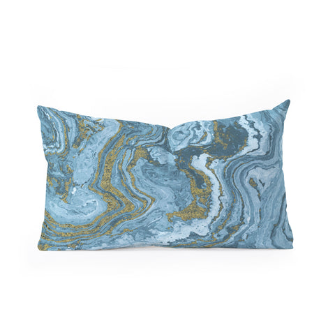 Emanuela Carratoni Gold Waves on Blue Oblong Throw Pillow