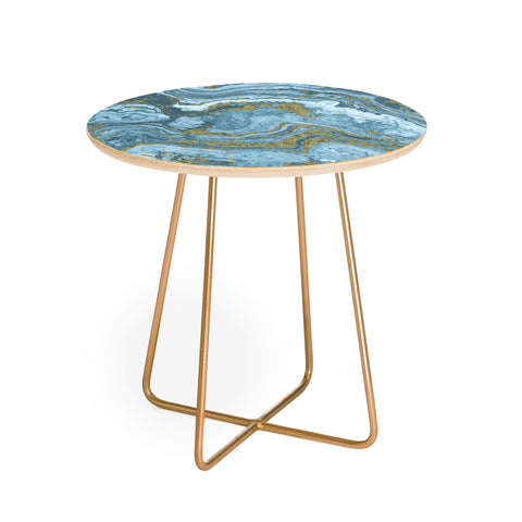 Emanuela Carratoni Gold Waves on Blue Round Side Table