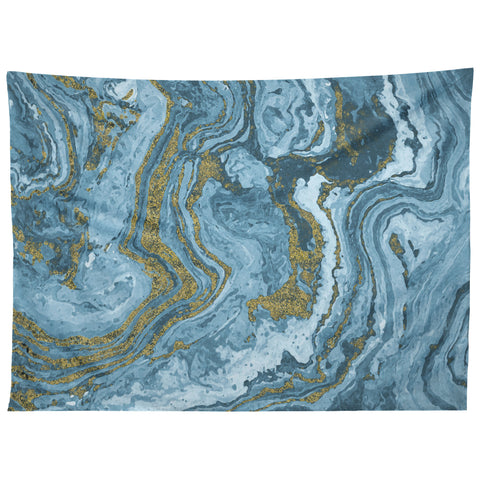 Emanuela Carratoni Gold Waves on Blue Tapestry