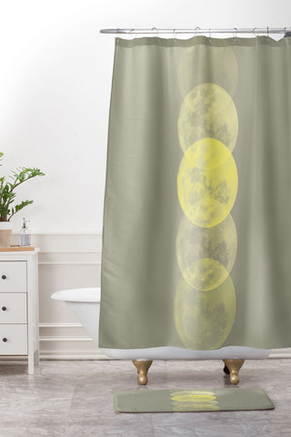 Emanuela Carratoni Gray and Illuminating Moon Shower Curtain And Mat