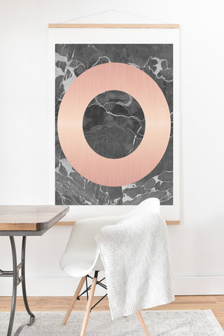 Emanuela Carratoni Grey Marble with a Pink Circle Art Print And Hanger