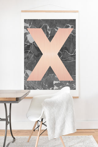 Emanuela Carratoni Grey Marble with a Pink X Art Print And Hanger