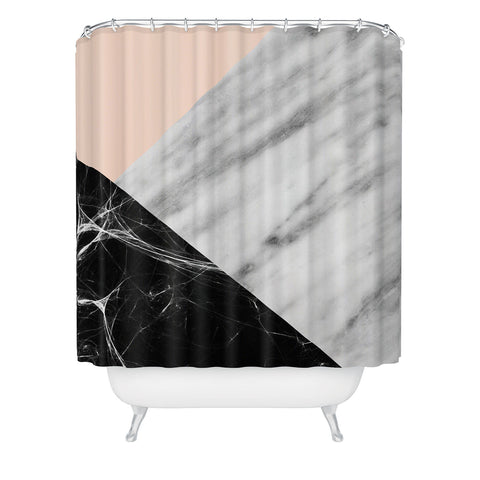 Emanuela Carratoni Marble Collage with Pink Shower Curtain