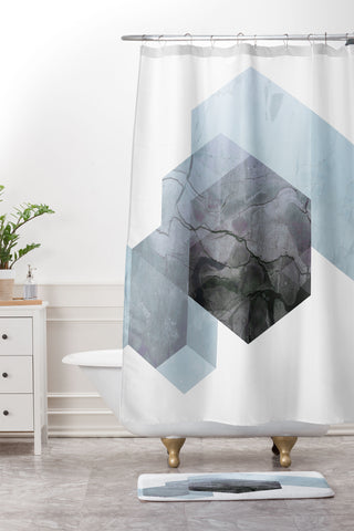 Emanuela Carratoni Neutral Marble Geometry Shower Curtain And Mat
