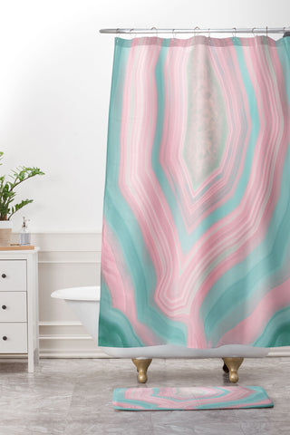 Emanuela Carratoni Pink and Teal Agate Shower Curtain And Mat